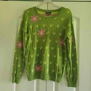Mod Cloth Green and Pink Floral Sweater